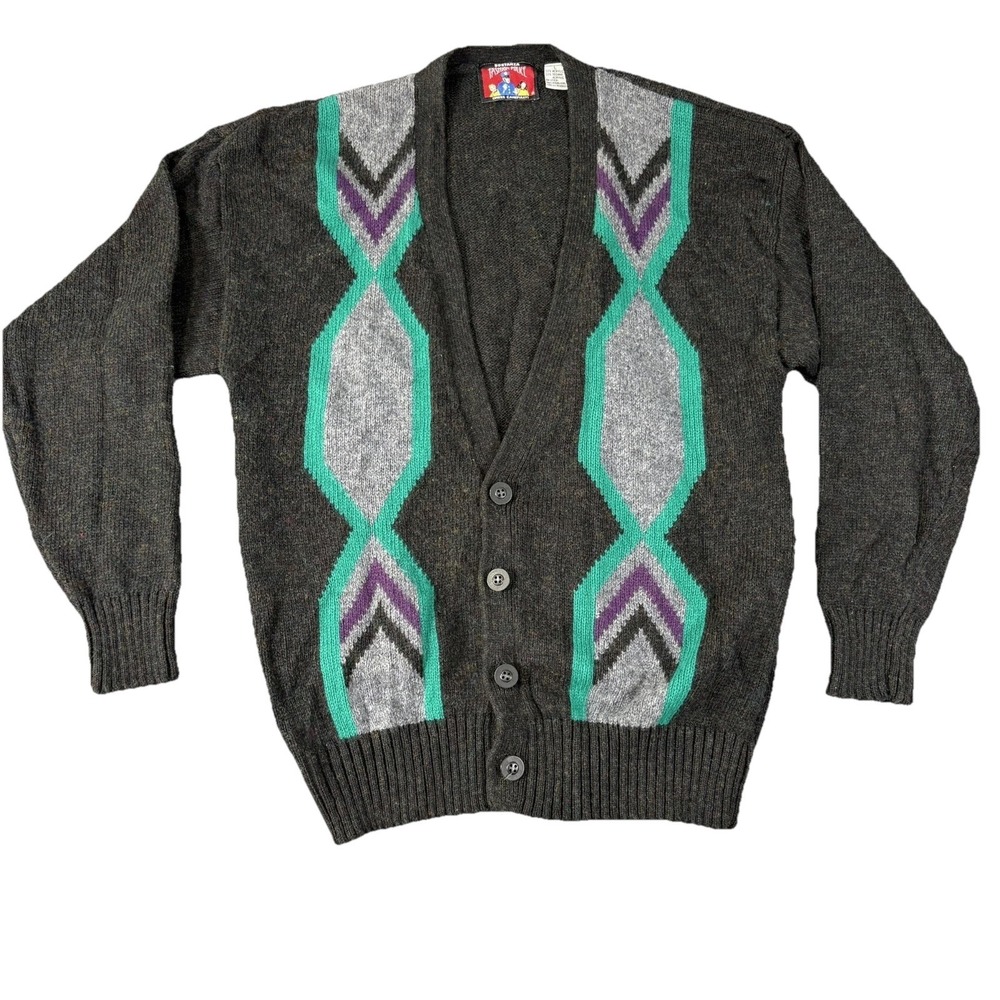 Vintage Sostanza Fashion Police Cardigan L Grandpa Geometric Knit Sweater